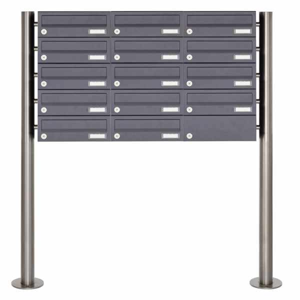 14-compartment 5x3 letterbox system freestanding design BASIC 385 ST-R - RAL 7016 anthracite gray