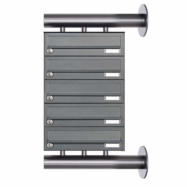 5-compartment Stainless steel mailbox system Design BASIC Plus 385XW for side wall mounting - RAL of your choice