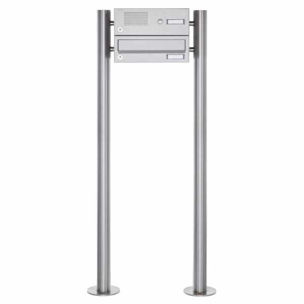 1er free-standing letterbox Design BASIC 385 ST-R with bell box - stainless steel V2A polished