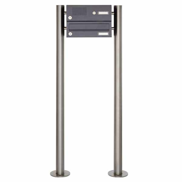 1er free-standing letterbox Design BASIC 385 ST-R with bell box - RAL 7016 anthracite gray