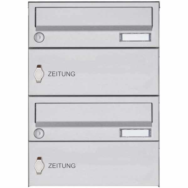 2-compartment Surface-mounted mailbox system Design BASIC 385A VA with newspaper compartment - stainless steel V2A polished