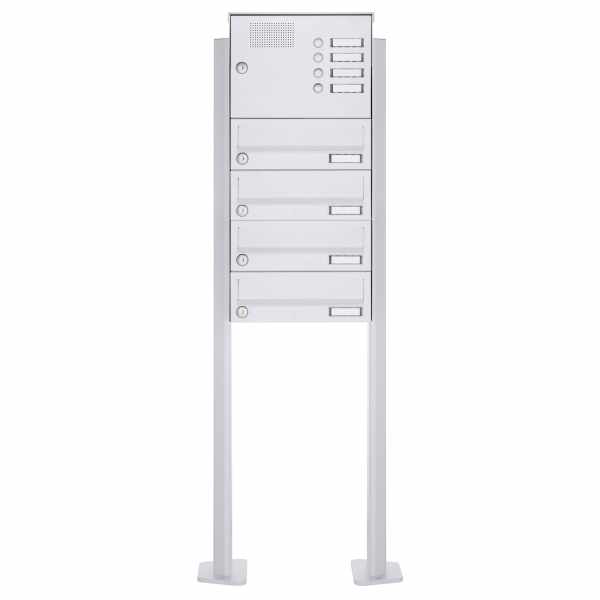 4-compartment free-standing letterbox Design BASIC 385P-9016 ST-T with bell box - RAL 9016 traffic white