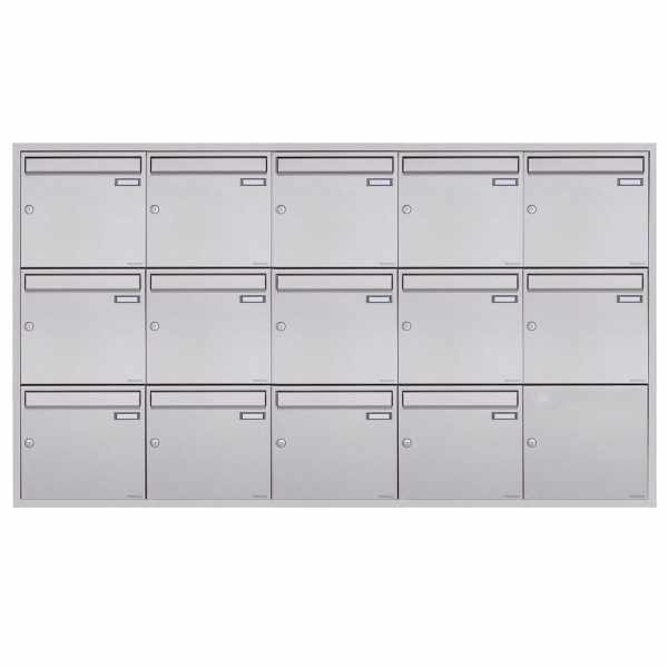 14-compartment 5x3 stainless steel flush-mounted mailbox system BASIC Plus 382XU UP - polished stainless steel