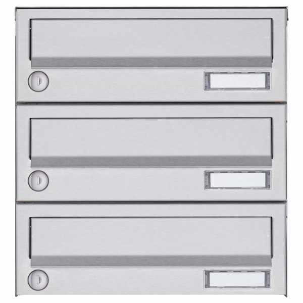 3-compartment Surface-mounted mailbox system Design BASIC 385A AP - stainless steel V2A, polished