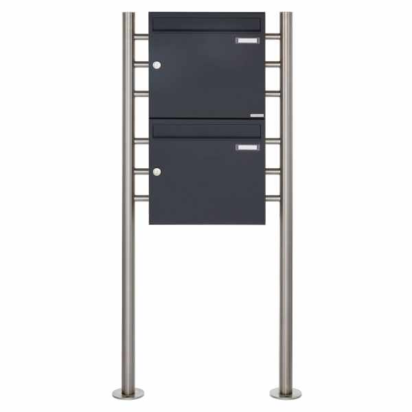 2-compartment 2x1 letterbox system freestanding Design BASIC 381 ST-R - RAL 7016 anthracite gray