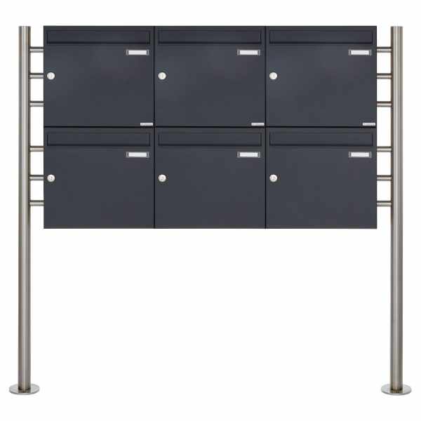 6-compartment 2x3 letterbox system freestanding Design BASIC 381 ST-R - RAL 7016 anthracite gray