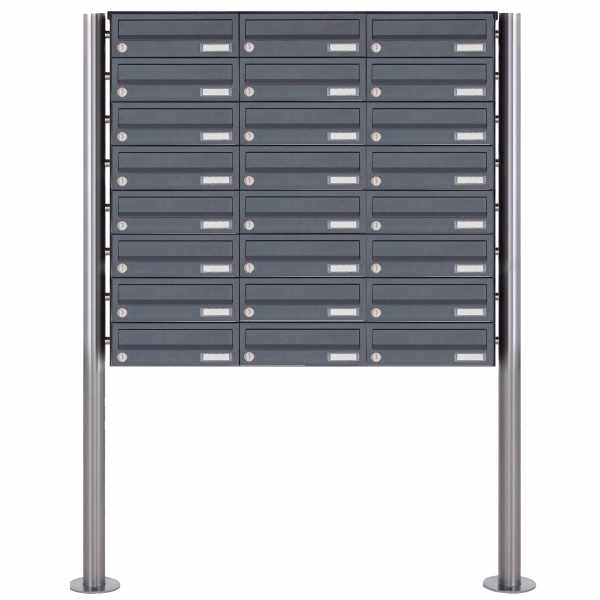 24-compartment 8x3 stainless steel mailbox freestanding design BASIC Plus 385X ST-R - RAL of your choice