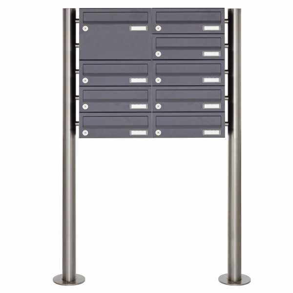 9-compartment 5x2 stainless steel free-standing letterbox Design BASIC Plus 385X ST-R - 1x mailbox 220 - RAL of your choice