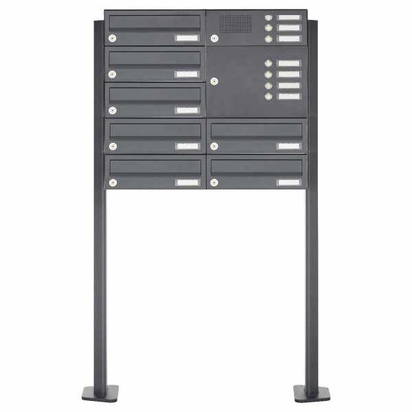7-compartment Stainless steel free-standing letterbox Design BASIC Plus 385 XP SP with bell box - RAL of your choice