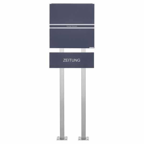 Stainless steel design free-standing letterbox KÄSTNER with newspaper compartment - design line TWOSmall in RAL of your choice