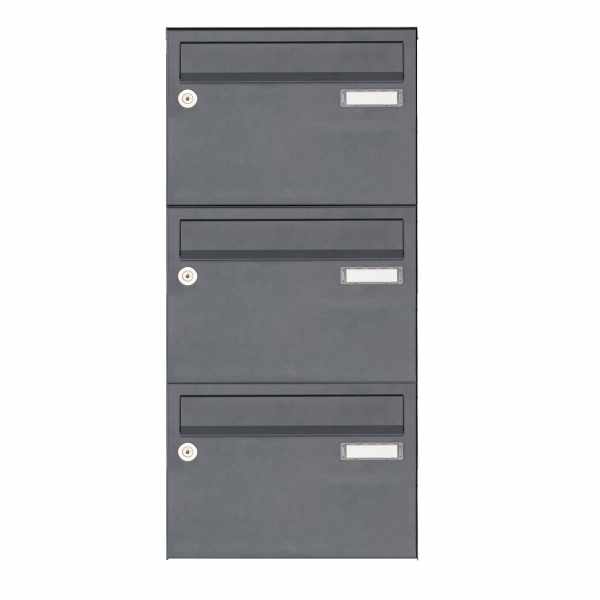 3-compartment Surface mounted mailbox system Design BASIC 385 A 220 - RAL 7016 anthracite gray fine structure matt