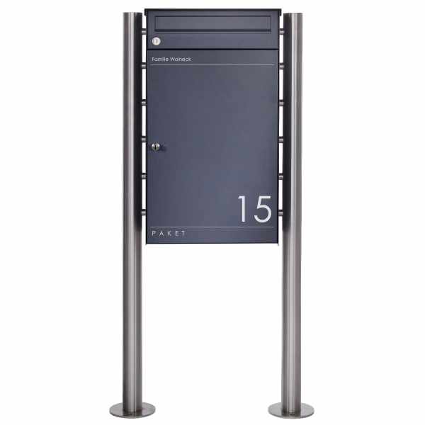 Stainless steel parcel post free-standing BASIC Plus 863X ST-R Elegance - parcel compartment 550x370 - RAL color