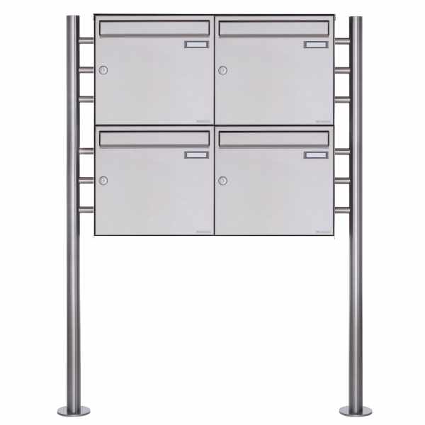 4-compartment Stainless steel free-standing letterbox Design BASIC Plus 381X ST R - stainless steel V2A polished