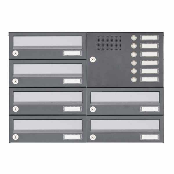 6-compartment Surface mounted mailbox system Design BASIC 385A AP with bell box - stainless steel RAL 7016 anthracite