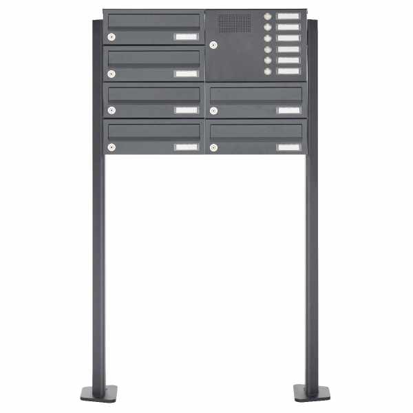 6-compartment free-standing letterbox Design BASIC 385P ST-T with bell box - RAL 7016 anthracite gray