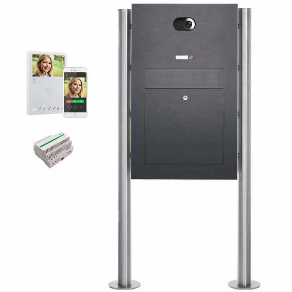 Stainless steel free-standing letterbox Designer model BIG ST-R - RAL at choice - Comelit VIDEO Komplettset Wifi