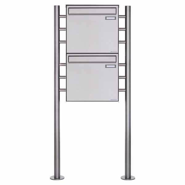 2-compartment 2x1 fence mailbox freestanding Design BASIC Plus 381XZ ST-R - polished stainless steel