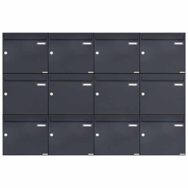 12-compartment 3x4 surface mailbox design BASIC 382A AP - RAL 7016 anthracite gray