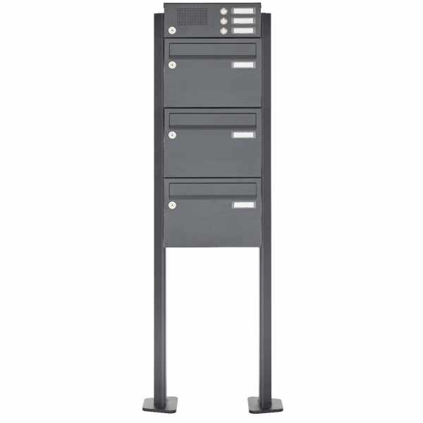 3-compartment free-standing letterbox Design BASIC Plus 385XP220 ST-T with bell box - RAL of your choice