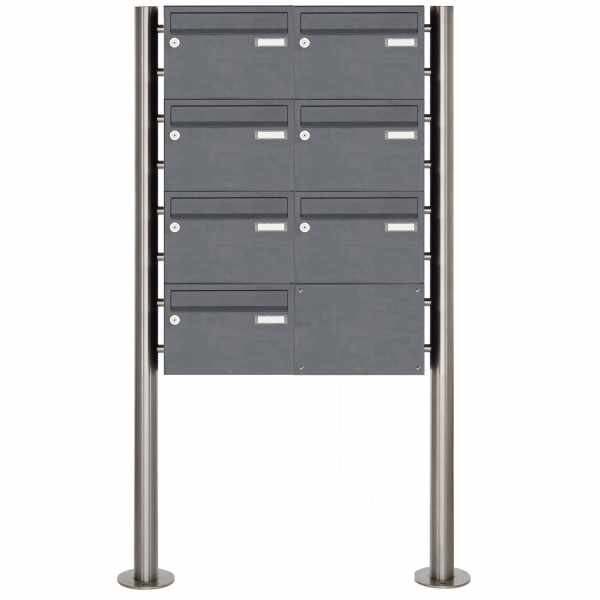 7-compartment 4x2 stainless steel free-standing letterbox Design BASIC Plus 385X ST-R - 220mm - RAL of your choice