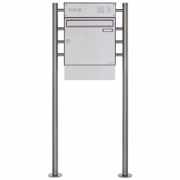1er free-standing letterbox Design BASIC Plus 381X ST-R with bell box & newspaper box - stainless steel V2A