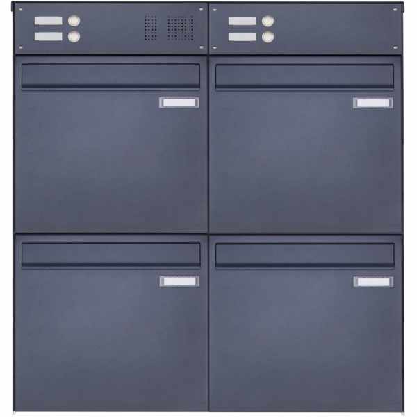 4-compartment Stainless steel fence mailbox BASIC Plus 382XZ with bell box - RAL - removal from the back