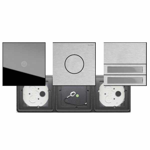3-compartment VIDEO set GIRA System 106 - stainless steel V2A - camera intercom with 2x bell pushers
