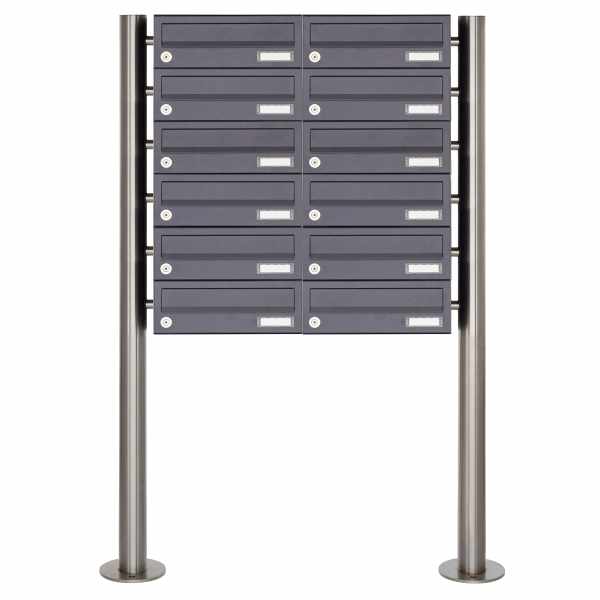 12-compartment 6x2 stainless steel mailbox system freestanding Design BASIC Plus 385X ST-R - RAL of your choice