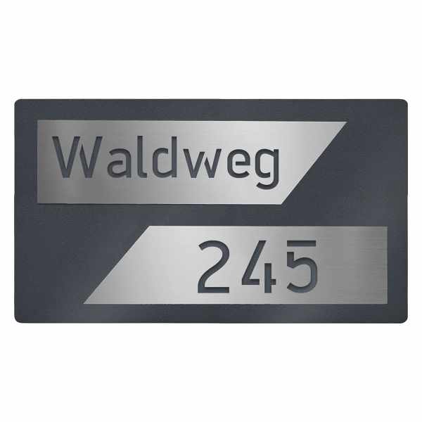 Stainless steel house number sign 423A 395x225 - LaserCut Edition - RAL of your choice