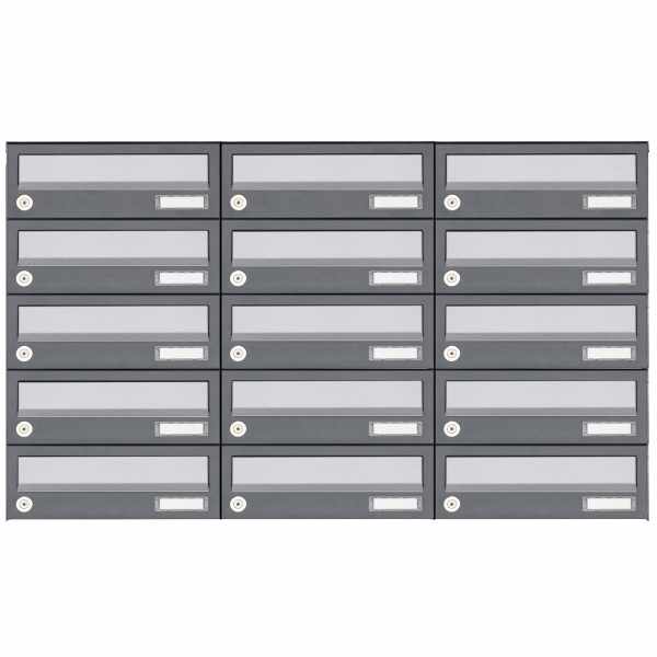 15-compartment 5x3 surface-mounted mailbox system Design BASIC 385A AP - stainless steel RAL 7016 anthracite