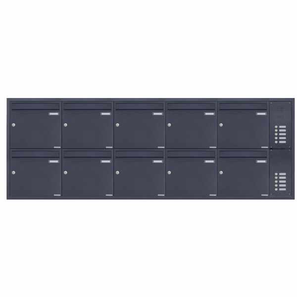 10-compartment Stainless steel flush-mounted mailbox system BASIC Plus 382XU UP with bell box on the side - RAL