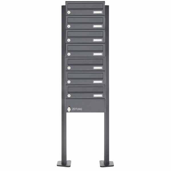 7-compartment free-standing letterbox Design BASIC Plus 385P-ST-T with newspaper box - RAL of your choice