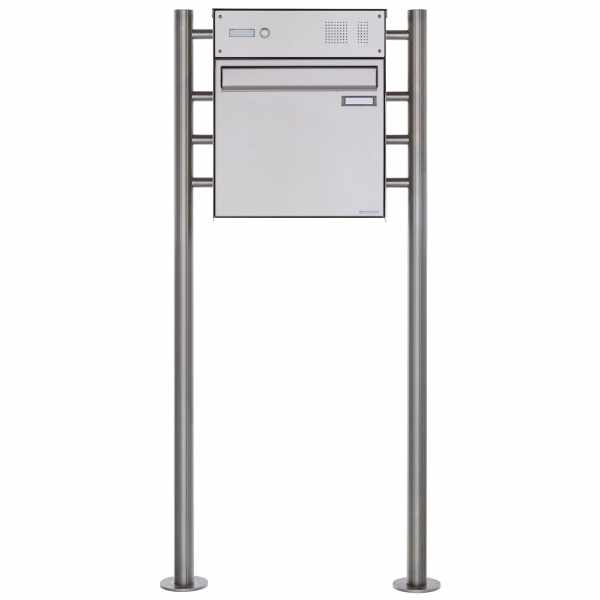 Fence mailbox freestanding design BASIC Plus 381XZ ST-R with bell box - polished stainless steel