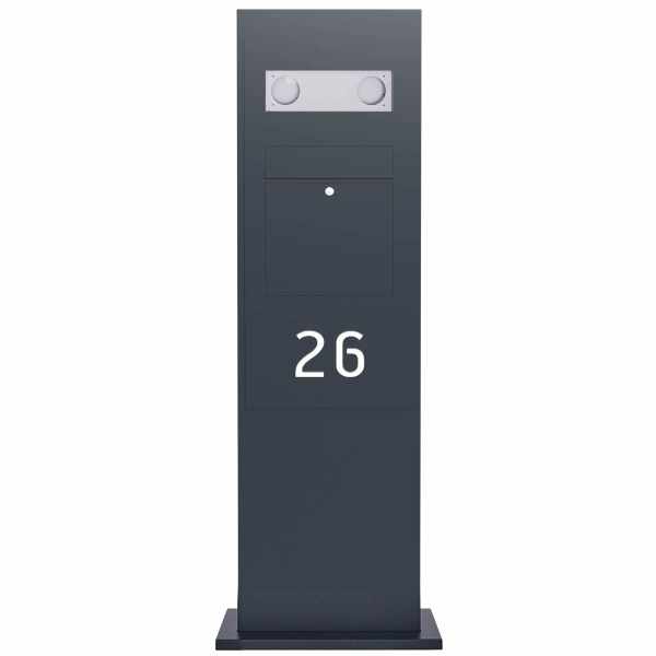 Letterbox column Designer BIG - RAL at choice - house number- GIRA System 106 - 3-compartment prepared