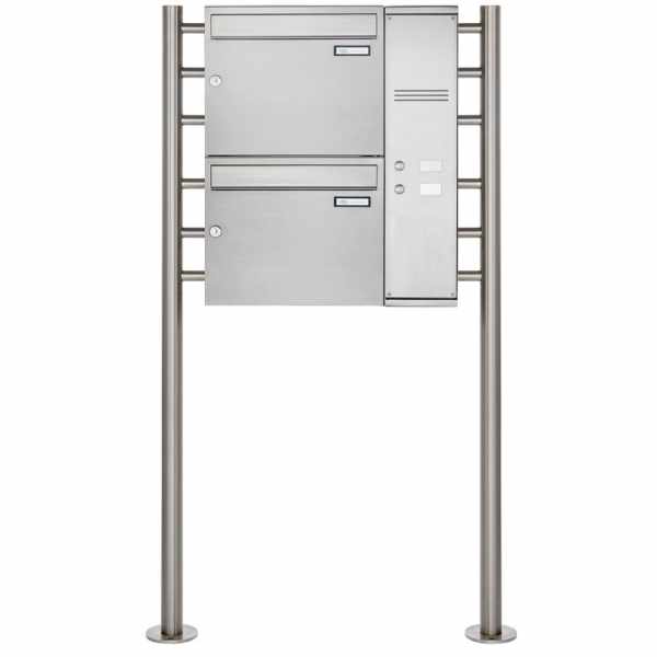 2-compartment Stainless steel free-standing letterbox BASIC Plus 593 ST-R - Bell box - INDIVIDUAL