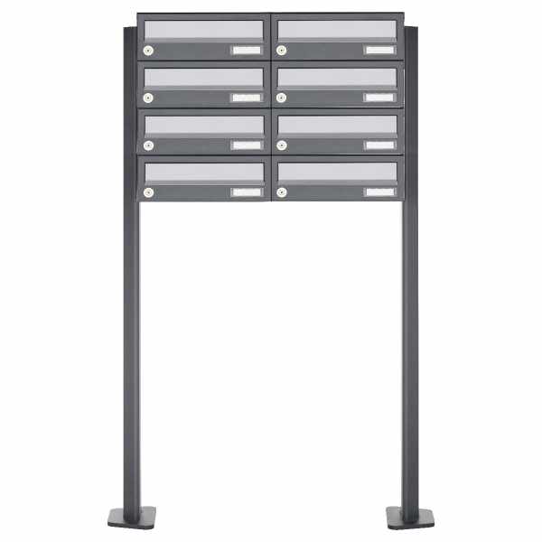 8-compartment Letterbox system freestanding Design BASIC 385P ST-T - stainless steel RAL 7016 anthracite gray