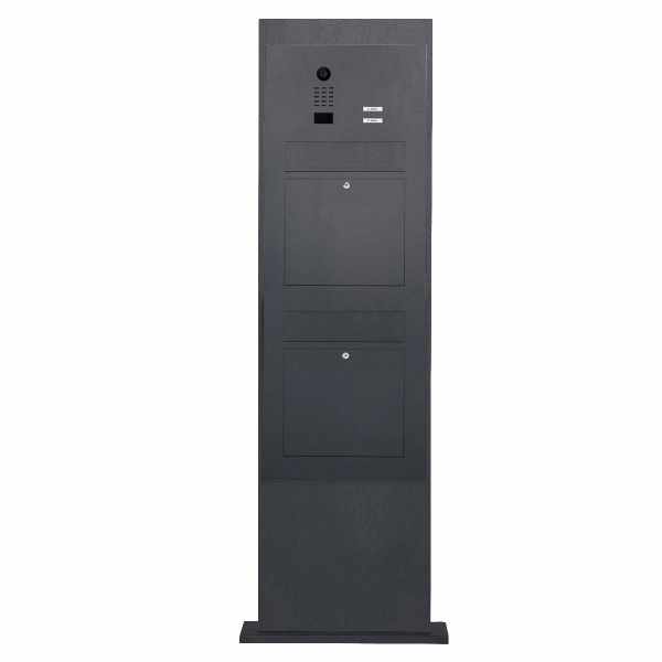 2-compartment Stainless steel mailbox column Designer BIG with DoorBird D2100E video intercom - RAL of your choice