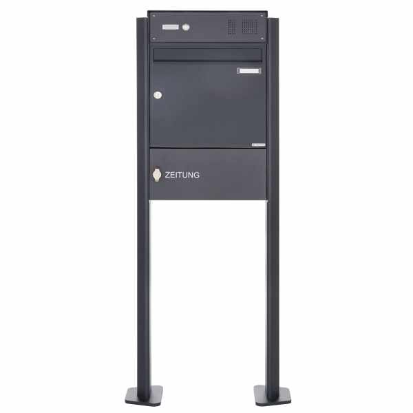 1er free-standing letterbox Design BASIC Plus 380X ST-T with bell box & newspaper box - RAL at choice