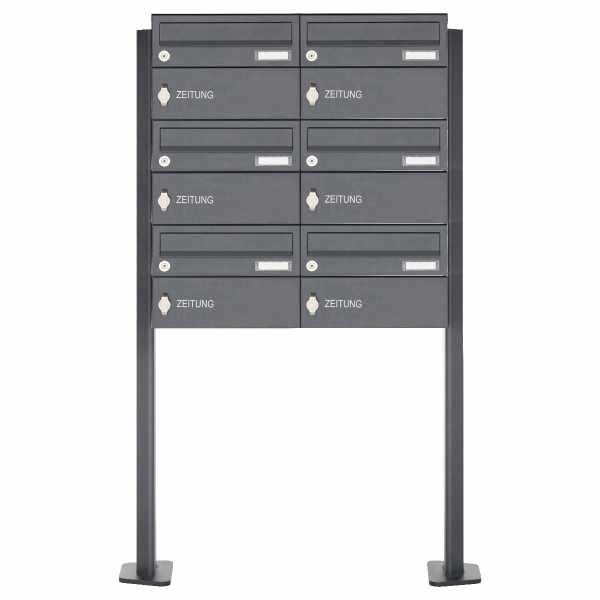 6-compartment free-standing letterbox Design BASIC 385P-7016 ST-T with newspaper box - RAL 7016 anthracite gray