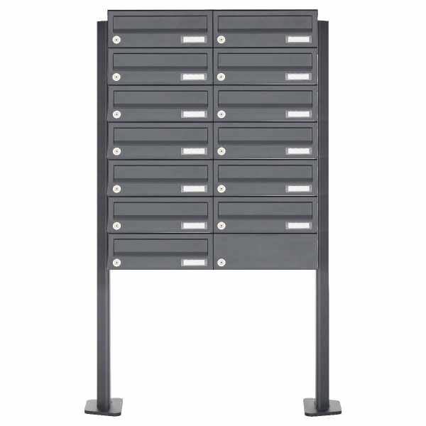 13-compartment Letterbox system freestanding design BASIC 385P ST-T - RAL 7016 anthracite gray