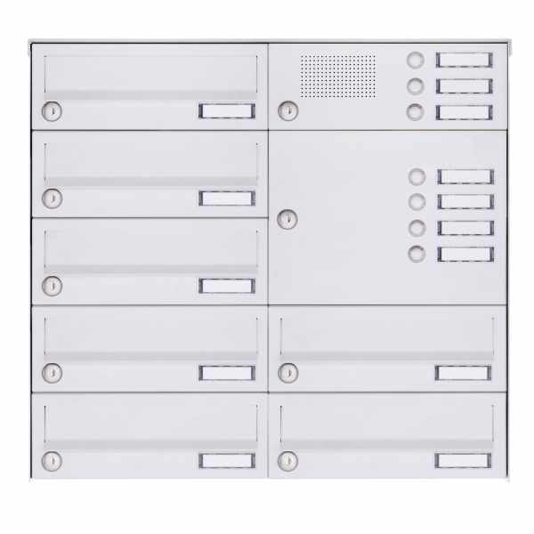 7-compartment Surface mounted letter box system Design BASIC 385A-9016 AP with bell box - RAL 9016 traffic white