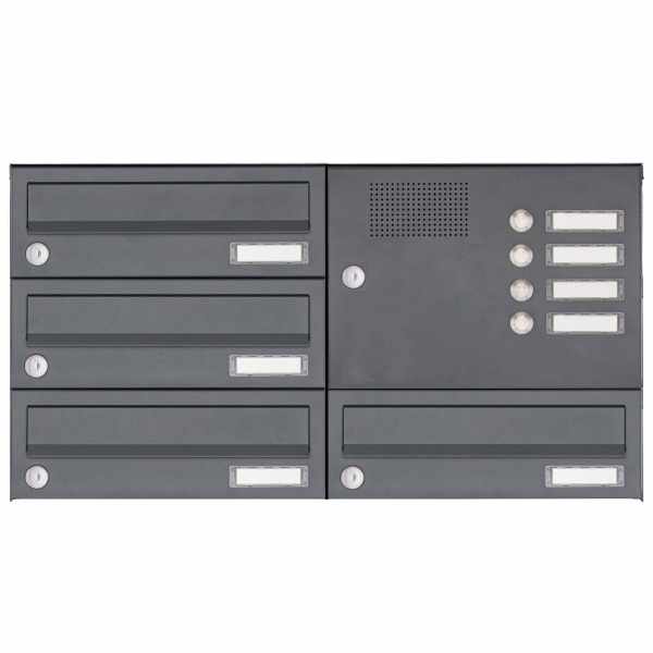4-compartment Surface mounted mailbox Horizontal Design BASIC 385A-VA AP with bell box - RAL of your choice