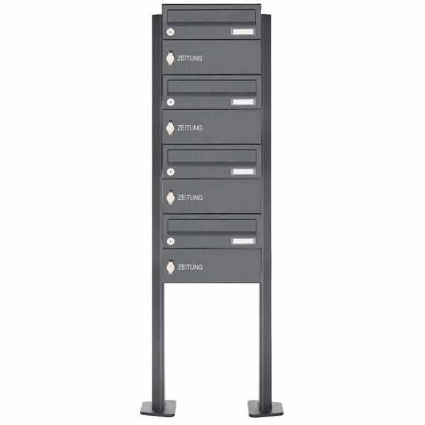 4-compartment free-standing letterbox Design BASIC Plus 385P-ST-T with 4x newspaper box - RAL of your choice