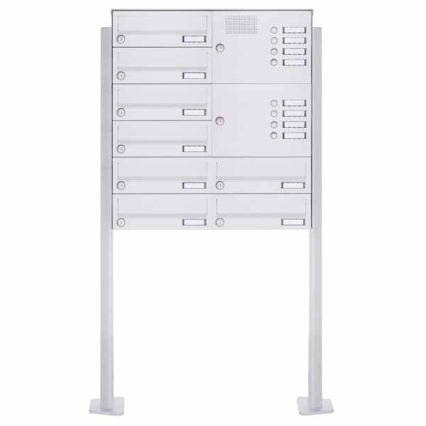 8-compartment free-standing letterbox Design BASIC 385P-9016 ST-T with bell box - RAL 9016 traffic white