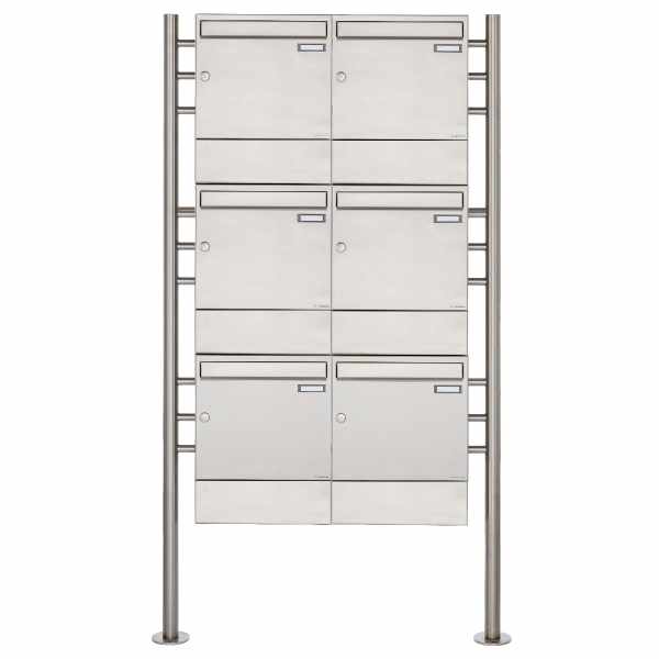 6-compartment 3x2 stainless steel free-standing letterbox Design BASIC 381 ST-R with newspaper compartment