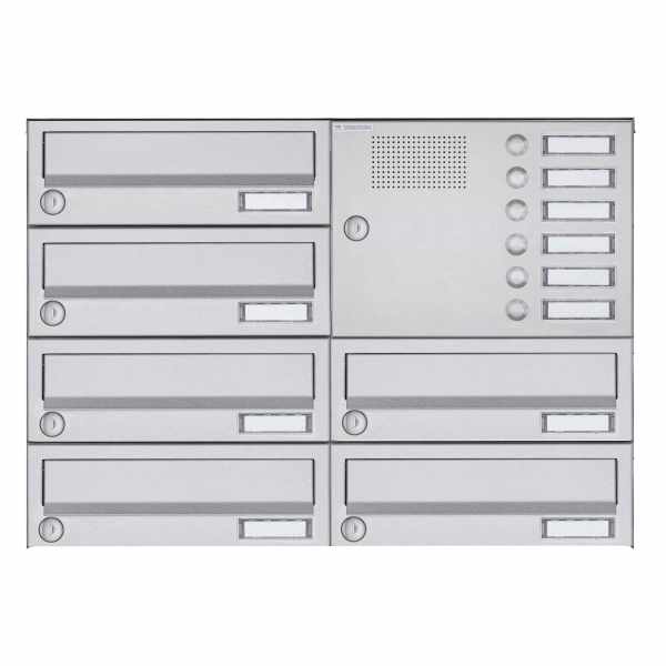 6-compartment 4x2 surface-mounted mailbox system Design BASIC 385A AP with bell box - stainless steel V2A