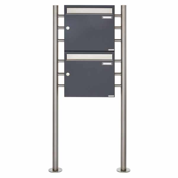 2-compartment 2x1 letterbox system freestanding Design BASIC 381 ST-R - stainless steel RAL 7016 anthracite gray