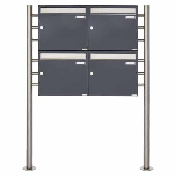 4-compartment 2x2 letterbox system freestanding Design BASIC 381 ST-R - stainless steel RAL 7016 anthracite gray