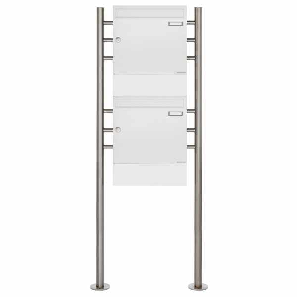 2-compartment free-standing letterbox Design BASIC 381 ST-R with newspaper compartment - RAL 9016 traffic white
