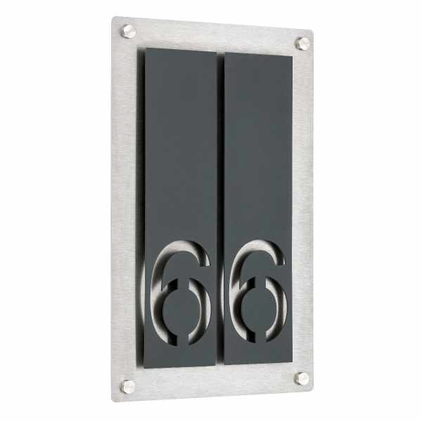 Numéro de maison PREMIUM Design 691 - plaque de base en acier inoxydable - numéro de maison couleur RAL- 2 chiffres